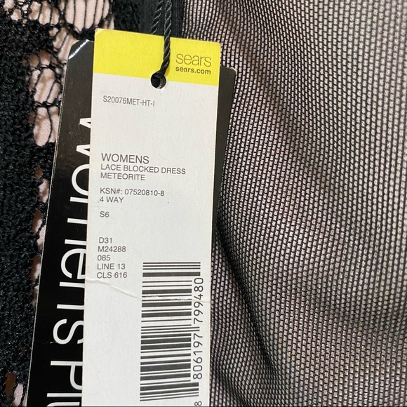 Metaphor Lace Blocked Bodycon Mini Dress Black Nude Sleeveless Mesh Size 14 - Picture 5 of 7